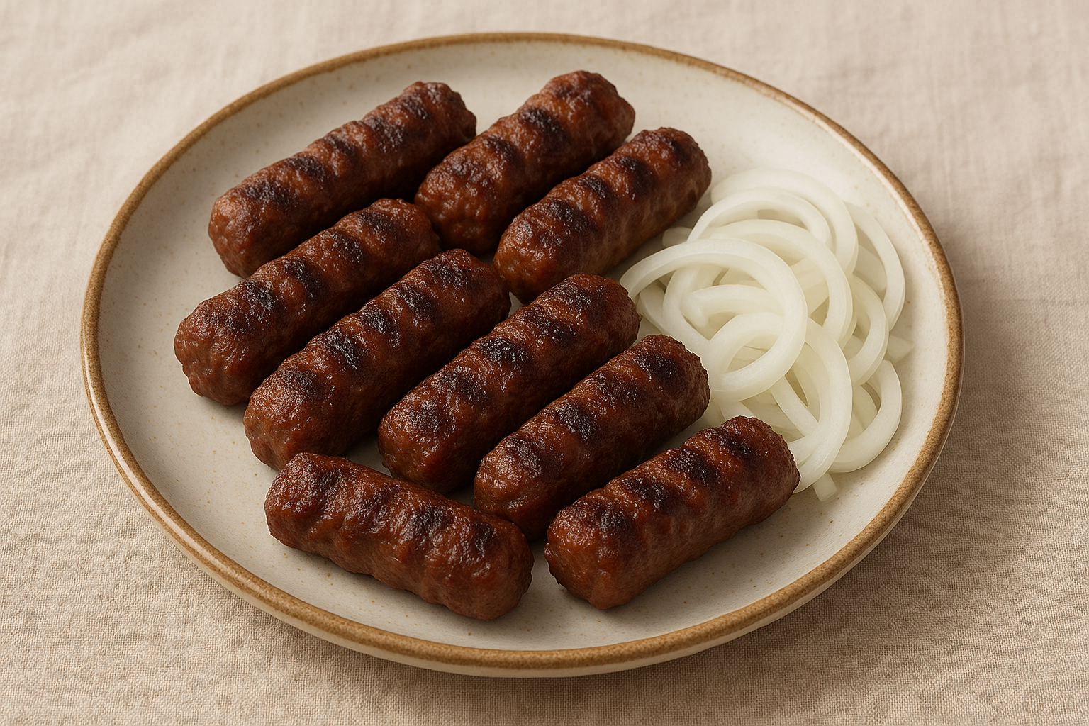 Traditional Balkan Ćevapi with Sliced Onions