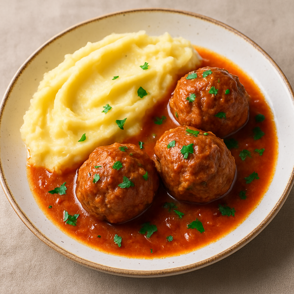 🍽️ Meatballs in Tomato Sauce with Mashed Potatoes