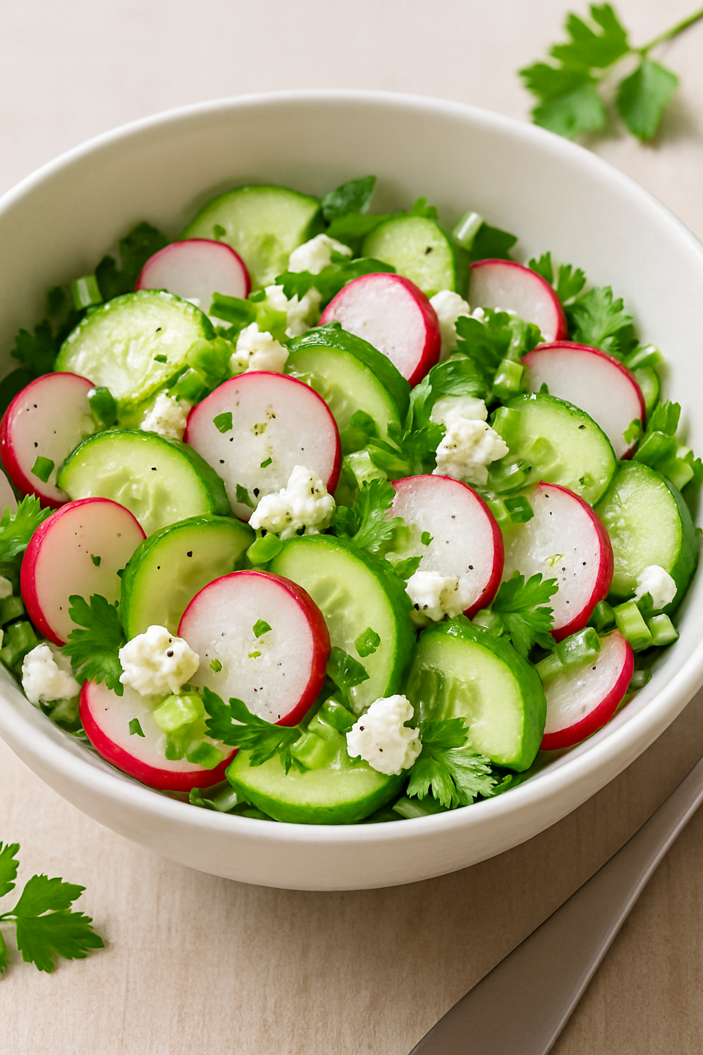 🥗🌸 Spring Salad with Radishes, Cucumber & Fresh Cheese