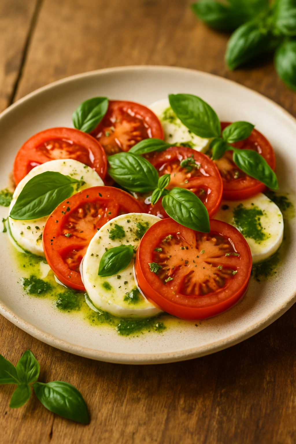 🧀🍅 Grandma’s Caprese with a Twist (Fresh Mozzarella, Juicy Tomatoes & Basil Oil)