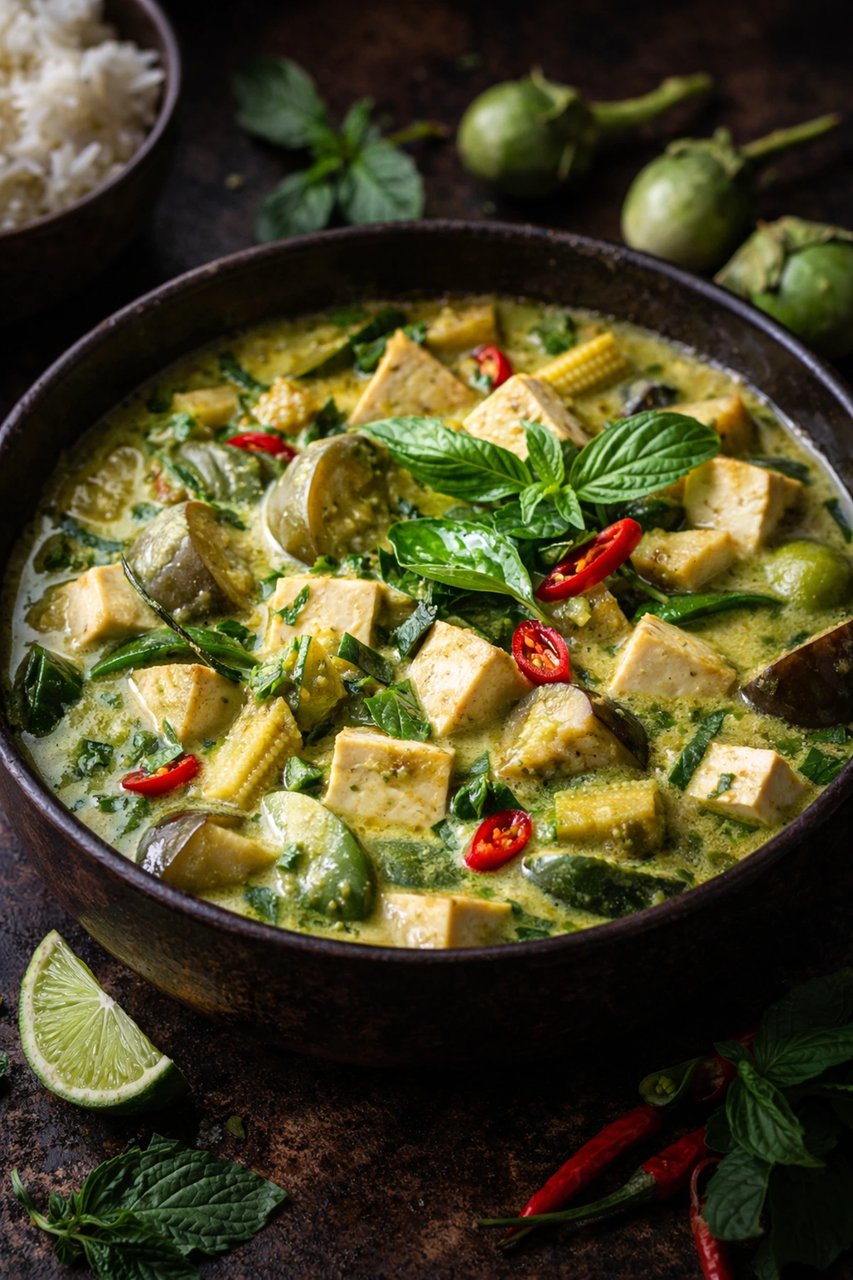 Thai Green Curry with Tofu and Eggplant Gaeng Khiao Wan Jay 🍆🌿