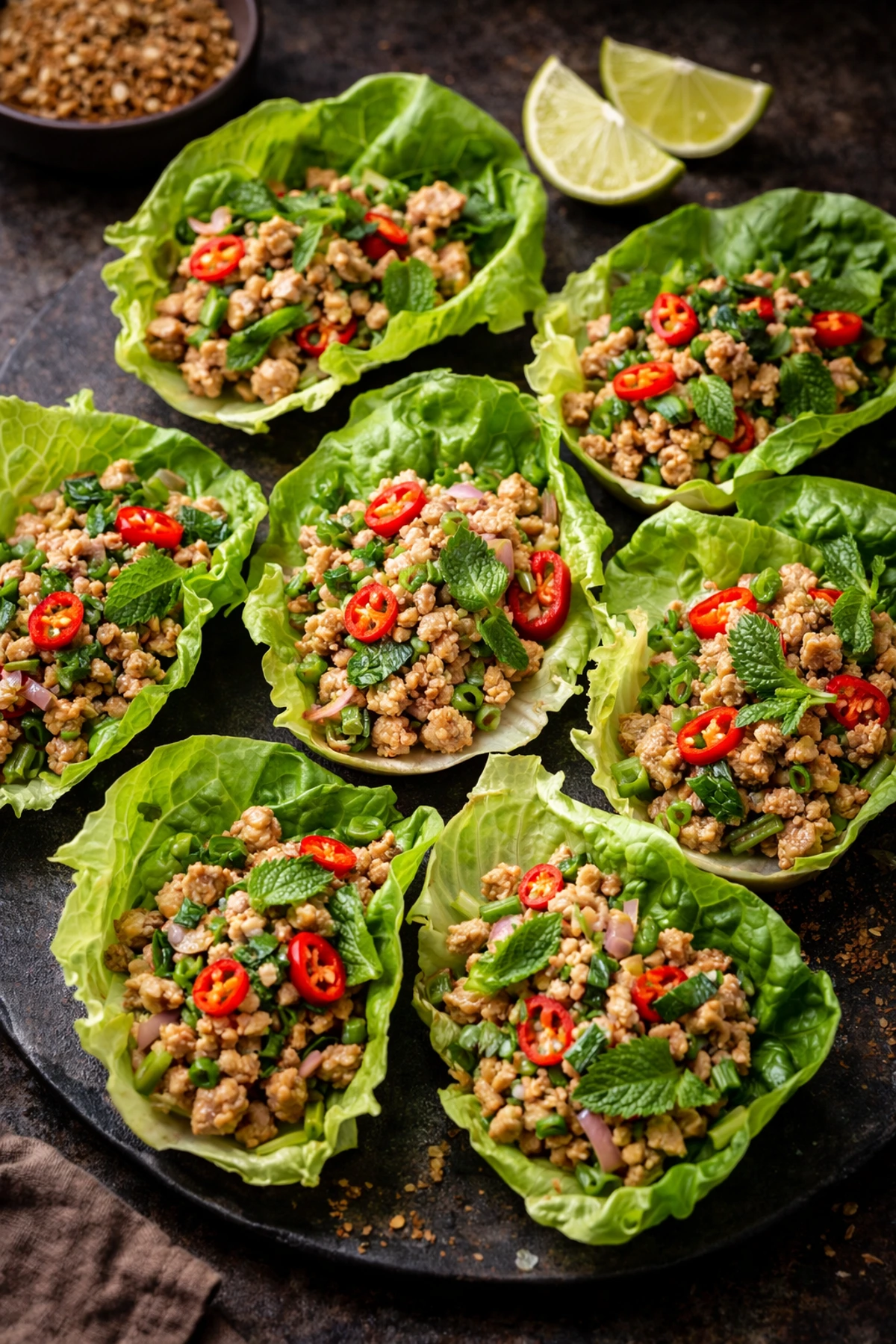 Thai Chicken Lettuce Cups Larb Gai Cups 🥬🌶️