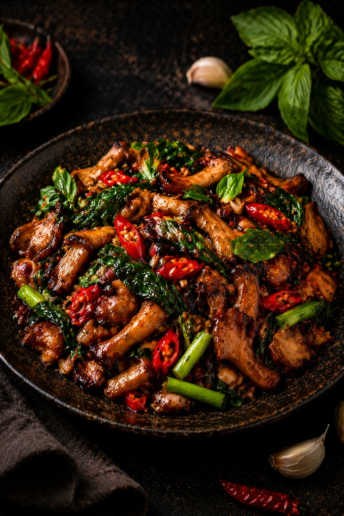 Thai Crispy Mushroom Basil Stir Fry Pad Krapow Hed 🌿🍄
