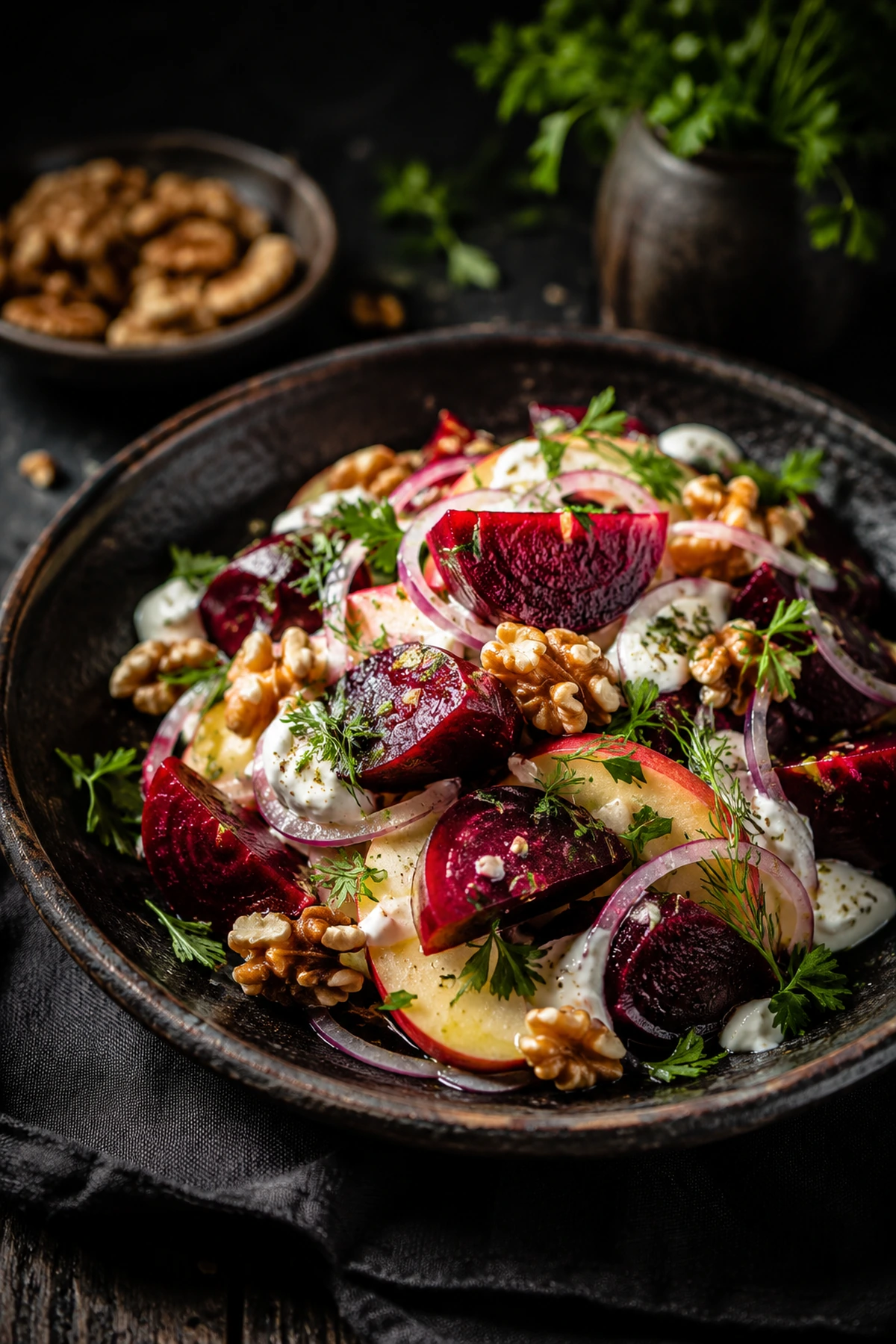 Balkan Beetroot Apple Walnut Salad with Horseradish Yogurt 🥗✨