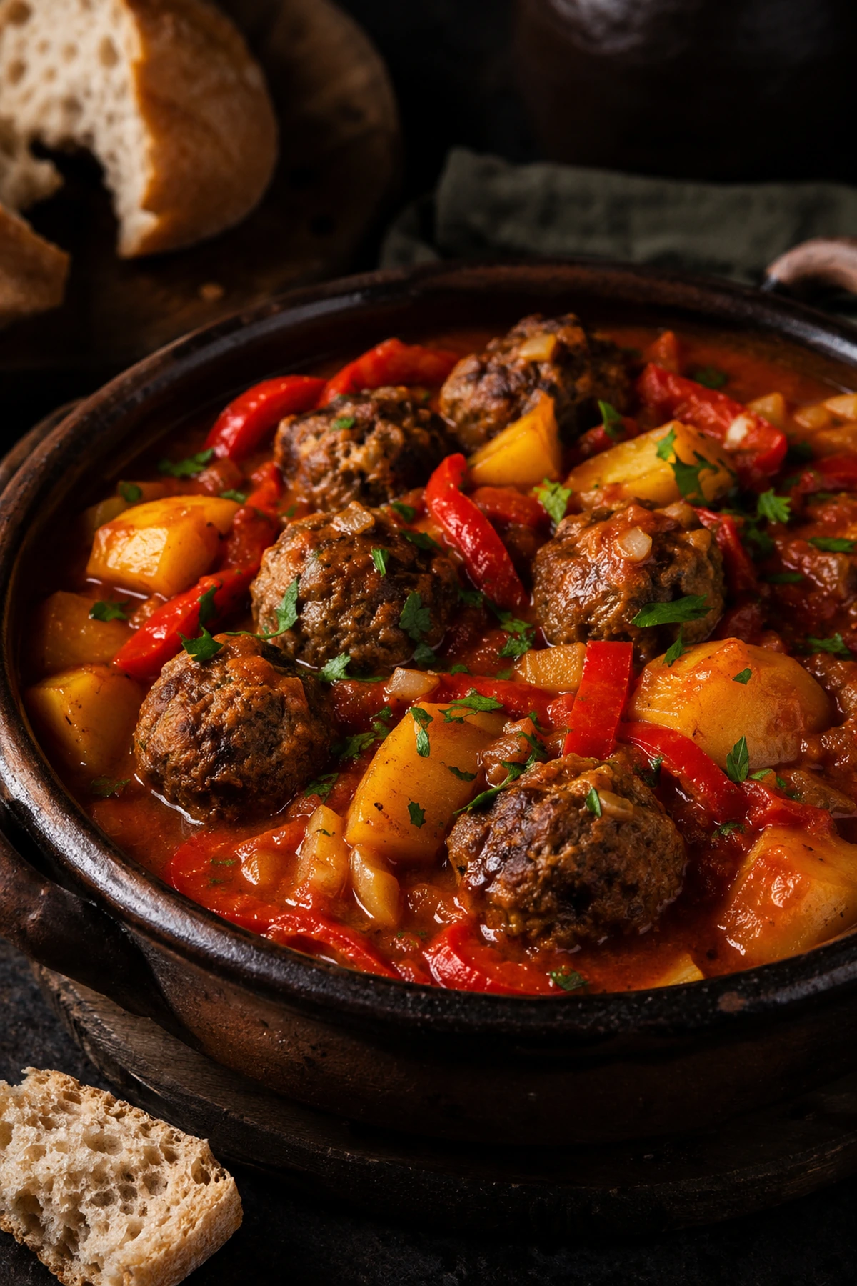 Balkan Roasted Pepper Meatball Stew with Potatoes 🍲✨