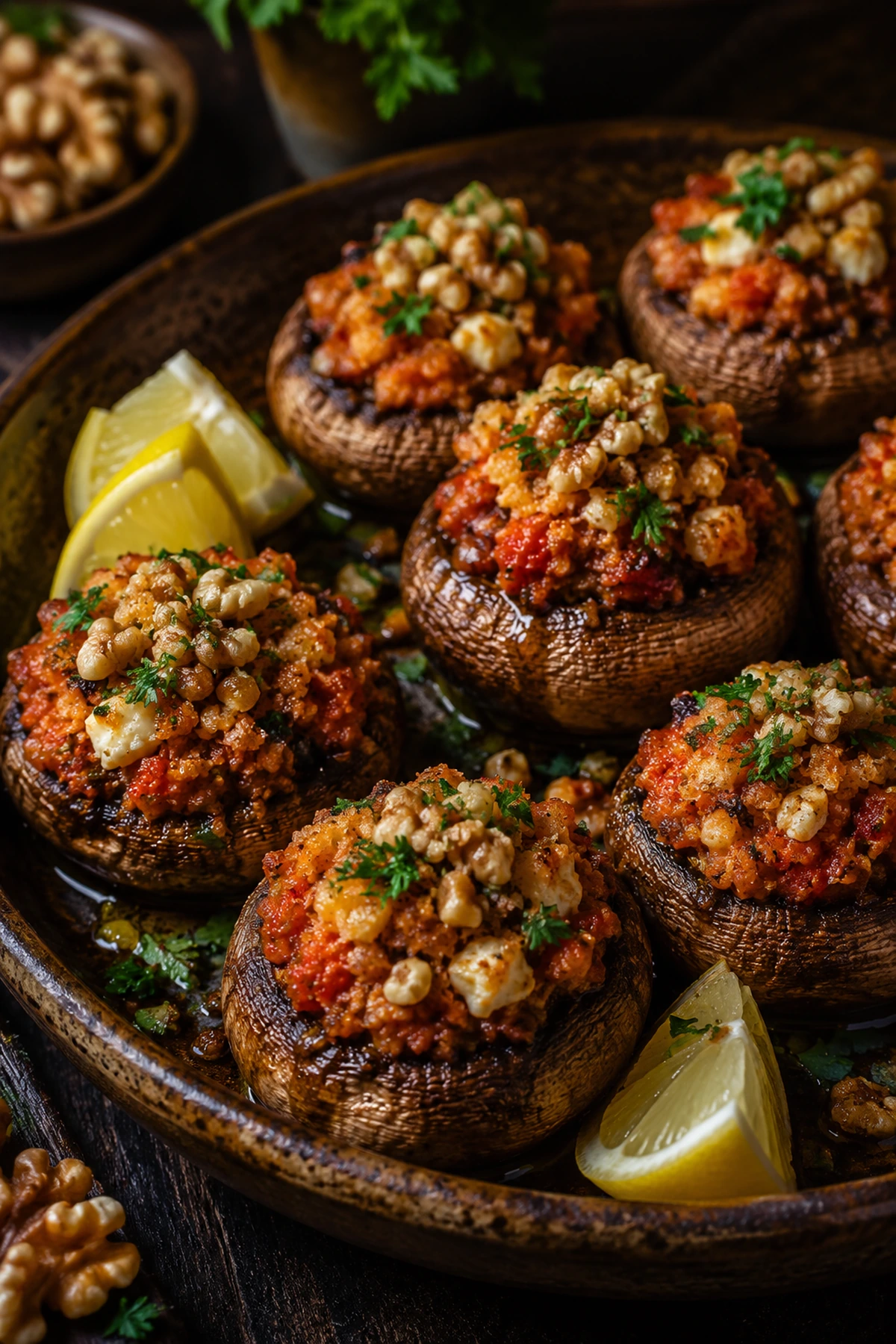 Balkan Ajvar Walnut Stuffed Mushrooms 🍄✨