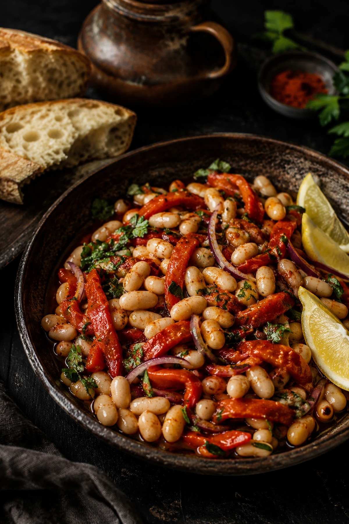 Balkan Roasted Pepper White Bean Salad with Paprika Oil 🫘✨
