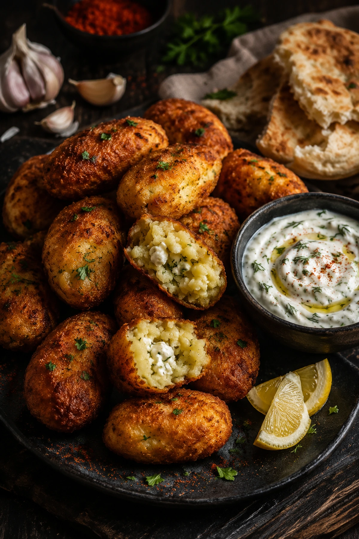 Balkan Crispy Potato Cheese Bites with Garlic Yogurt 🥔✨
