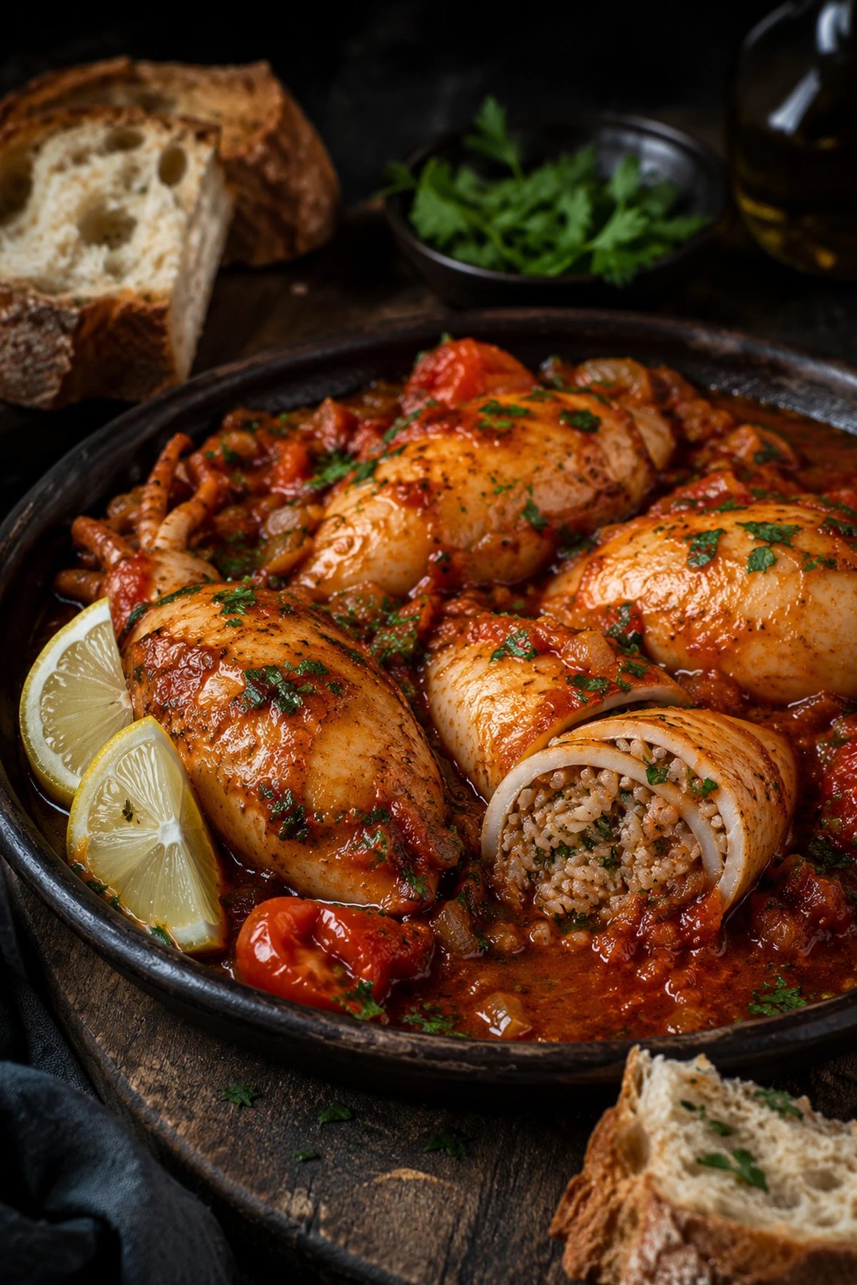 Balkan Stuffed Squid with Rice Herbs and Tomato Sauce 🦑✨