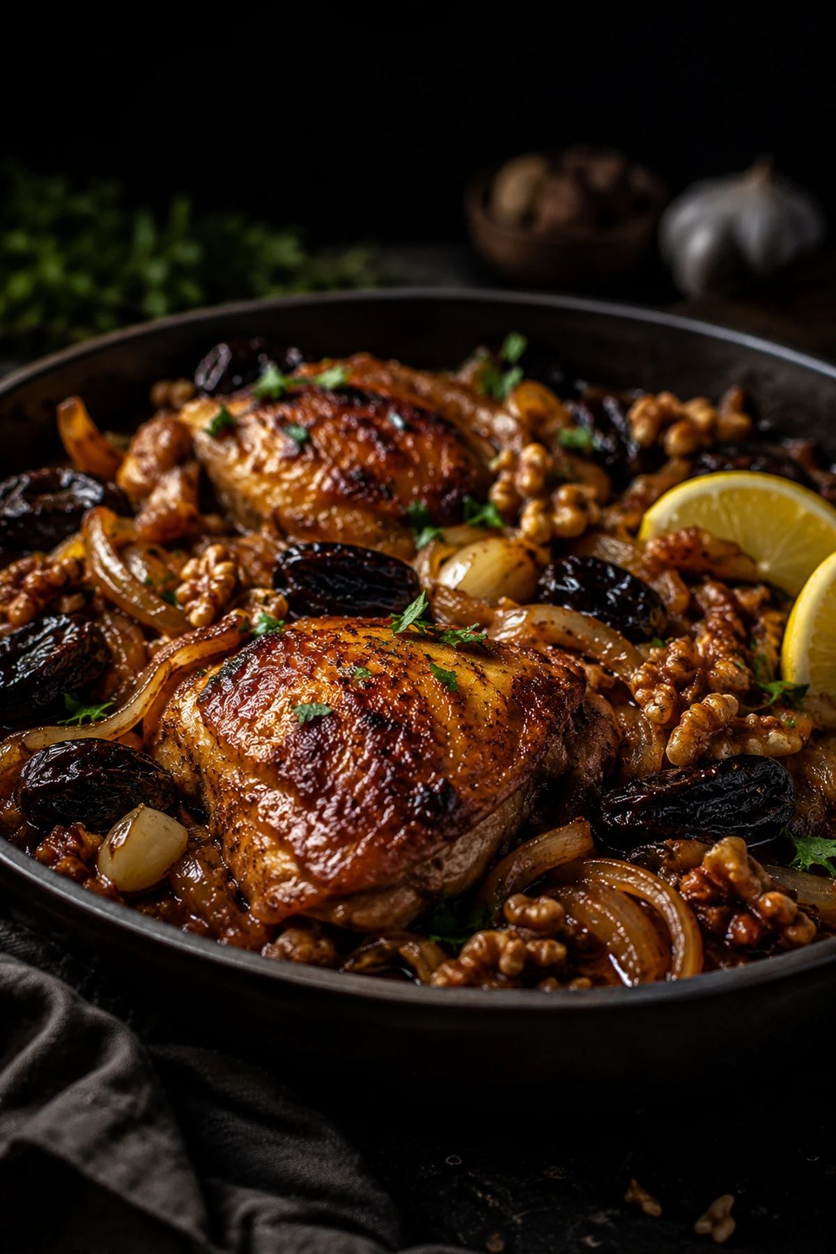 Balkan Chicken Thighs with Prunes Walnuts and Paprika Onions 🍗✨